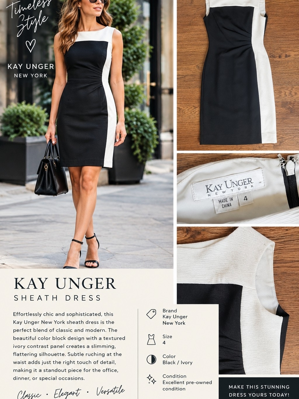 🖤 Kay Unger New York Black & White Color Dress